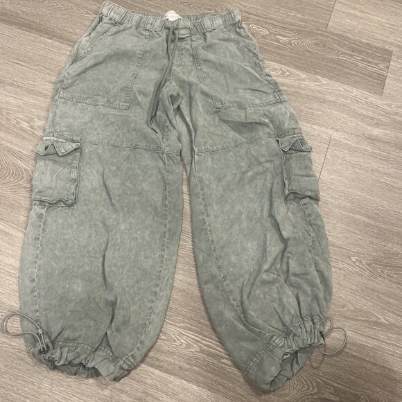 C&C California Womens XS Wide Leg Lyocell Green Cargo Pants Jogger Cozy Lounge - Picture 1 of 3